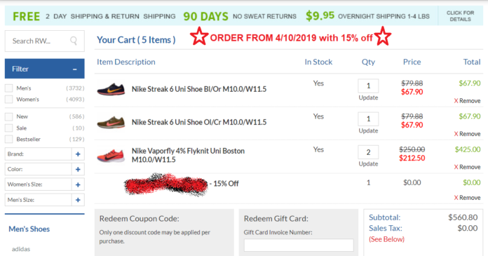 Running Warehouse Coupons